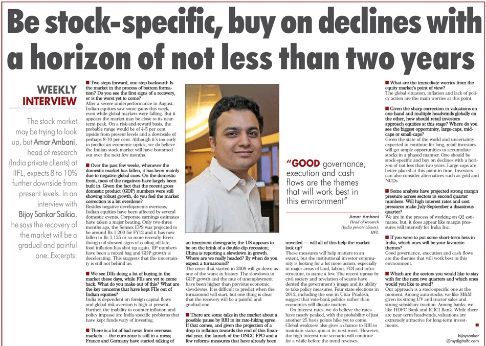 Be Stock-Specific, buy on declines with a horizon of not less than two years