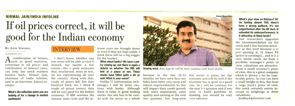 If oil prices correct it will be good for the Indian economy