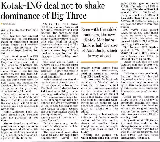 Kotak-ING deal not to shake the dominance of the big three