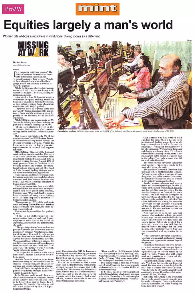 Equities largely a man's world