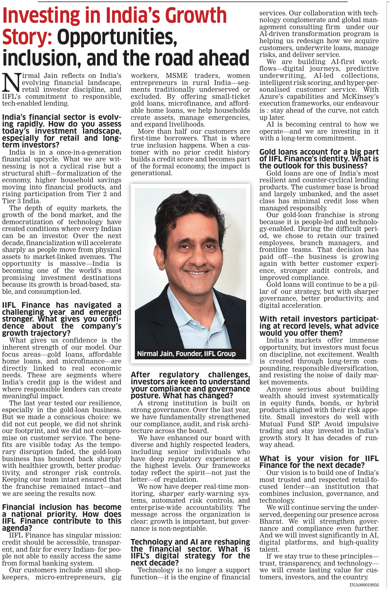 Economic Times - 'Investing in India's Growth Story: Opportunities, Inclusion, and the Road Ahead'