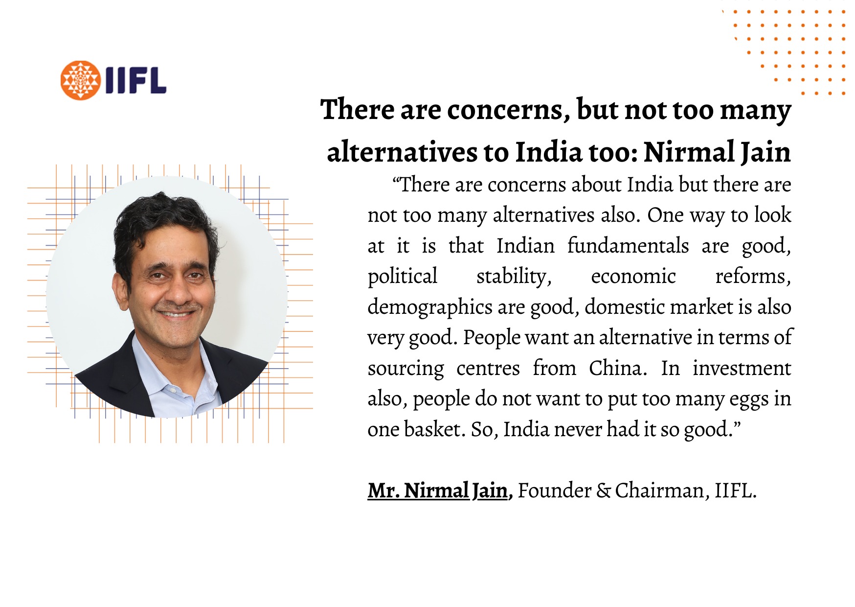 Mr. Nirmal Jain's interview with economic times; expert view