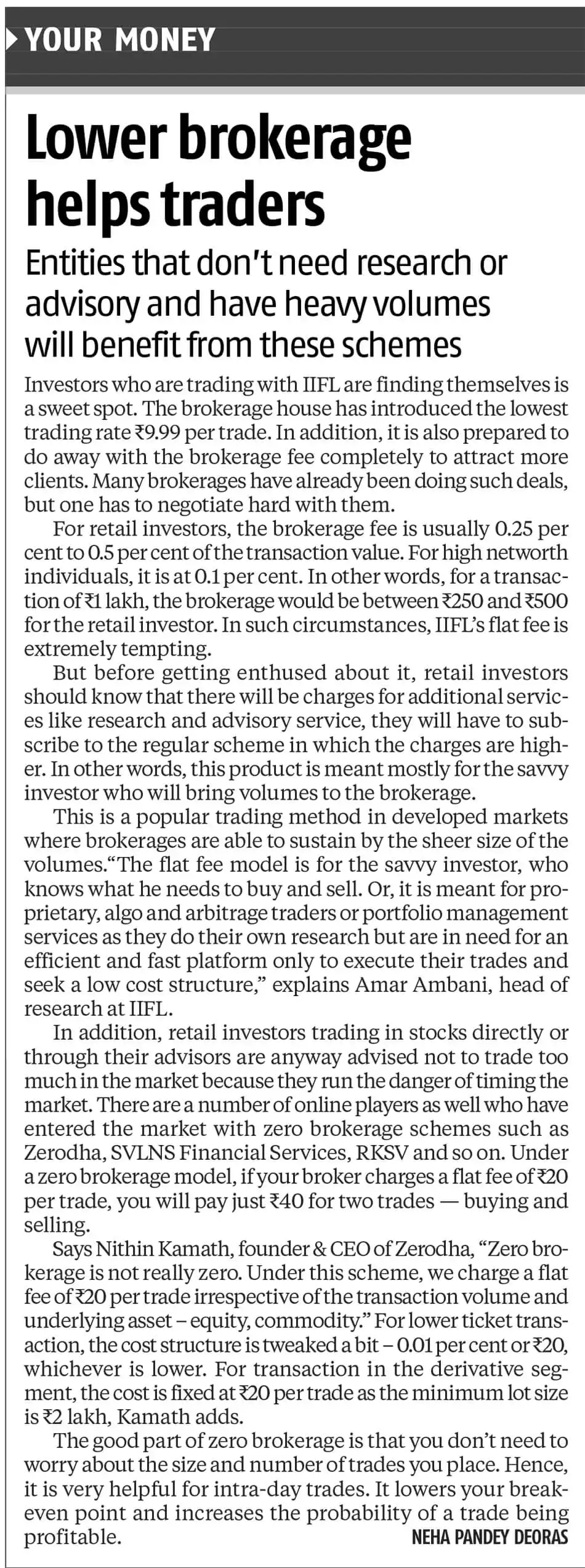 Lower brokerage helps traders