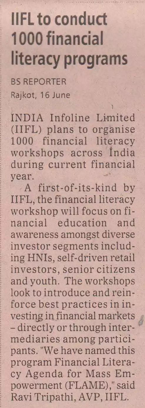 IIFL to conduct 1000 financial literacy programs