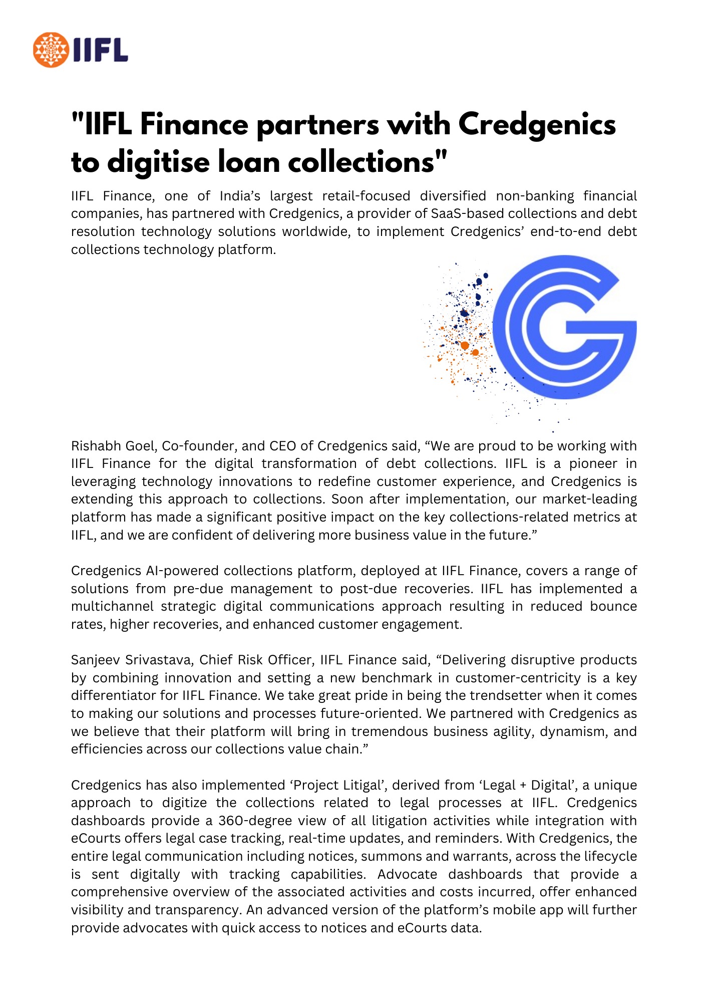 IIFL Finance partners with Credgenics to digitise loan collections