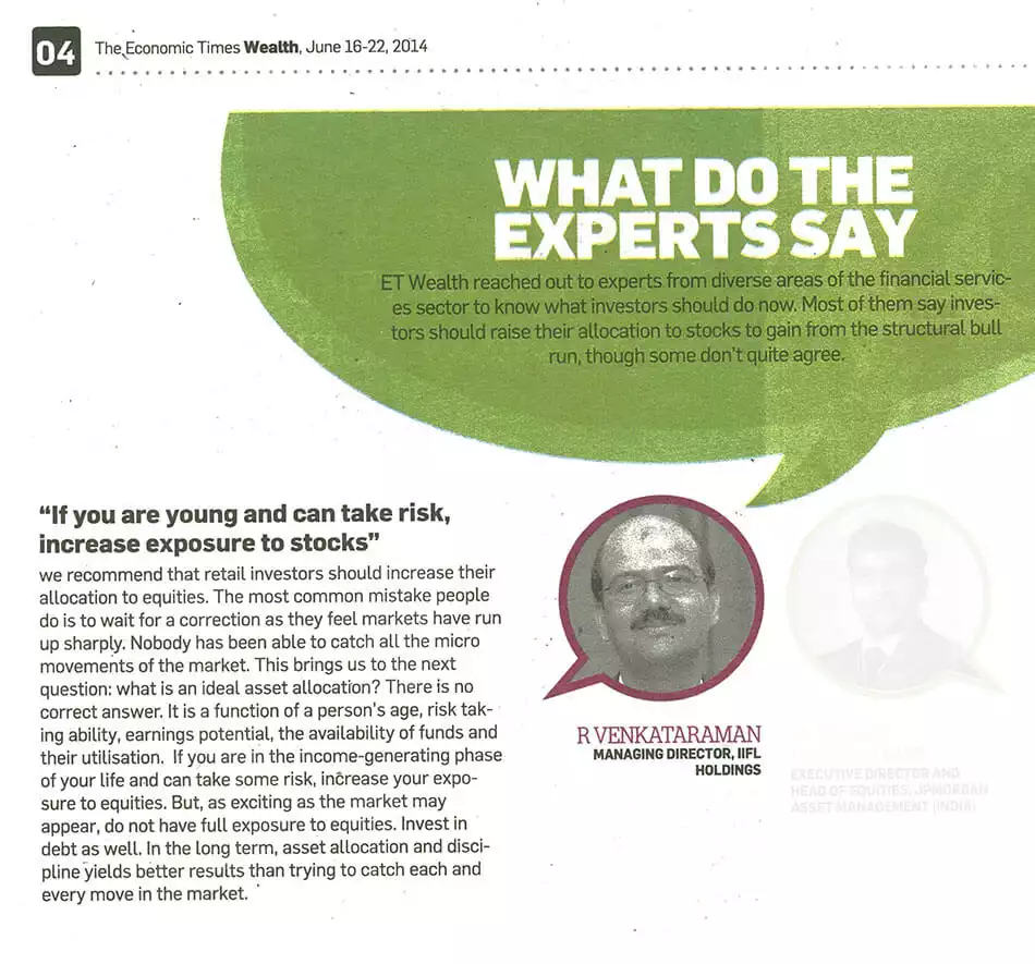 If you are young and can take risk, increase exposure to stocks- R. Venkataraman