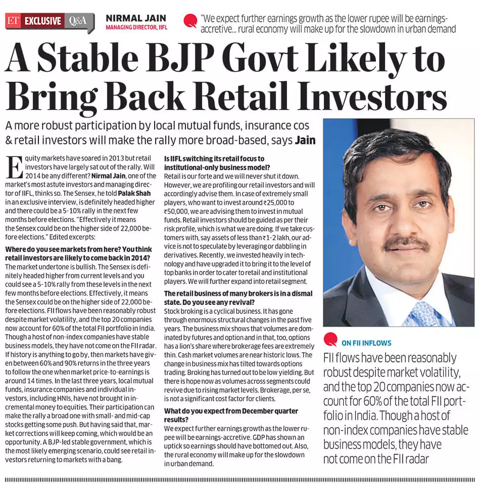 A stable BJP Govt likely to bring back retail investors