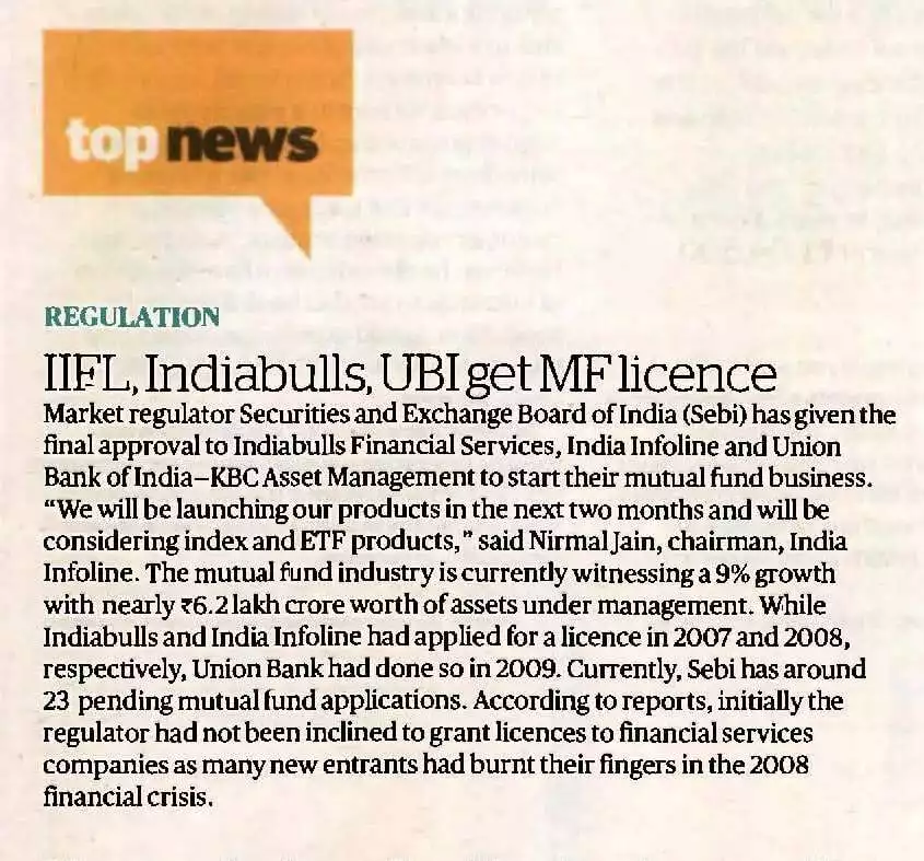 IIFL, India Bulls, UBI get MF licence