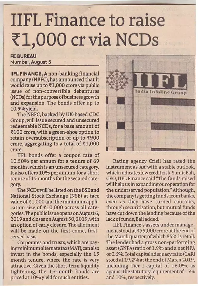 IIFL Finance to raise Rs 1000-cr via NCDs