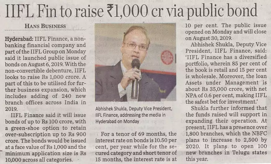 IIFL Fin to raise Rs 1000-cr via public bond