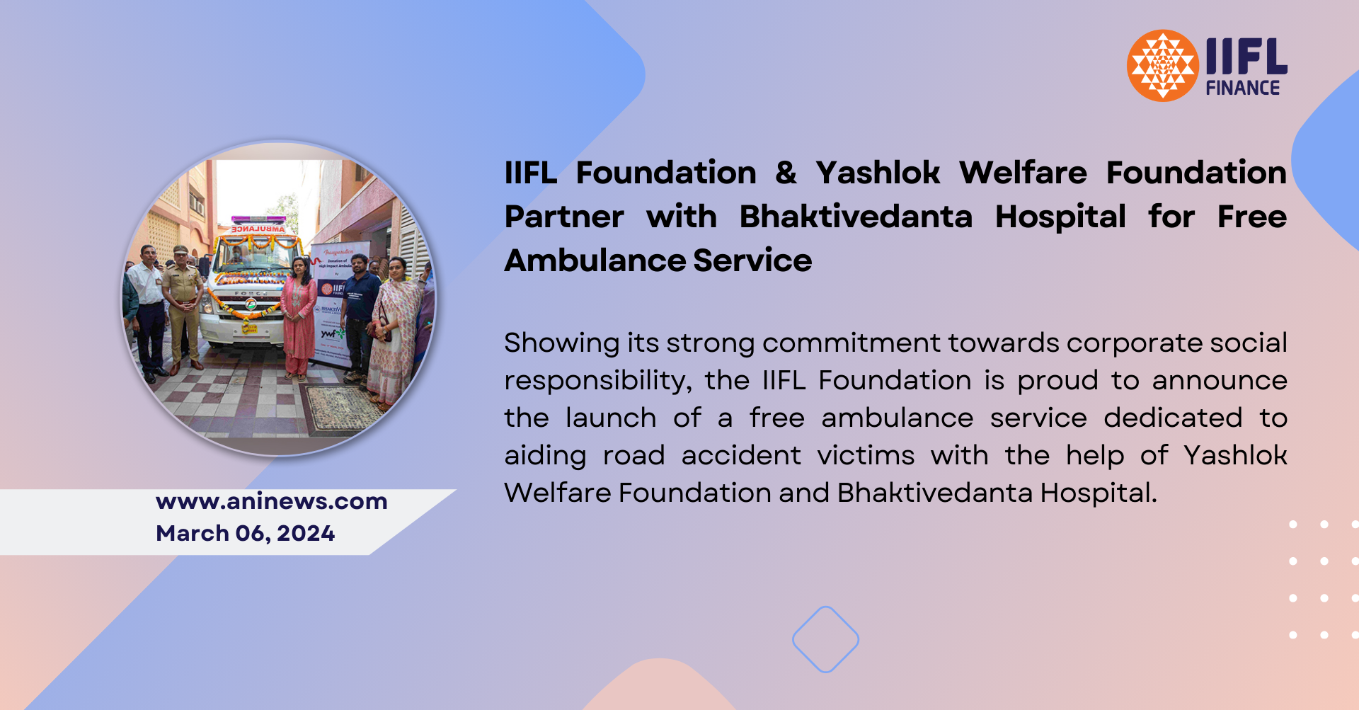 IIFL Foundation & Yashlok Welfare Foundation Partner with Bhaktivedanta Hospital for Free Ambulance Service 