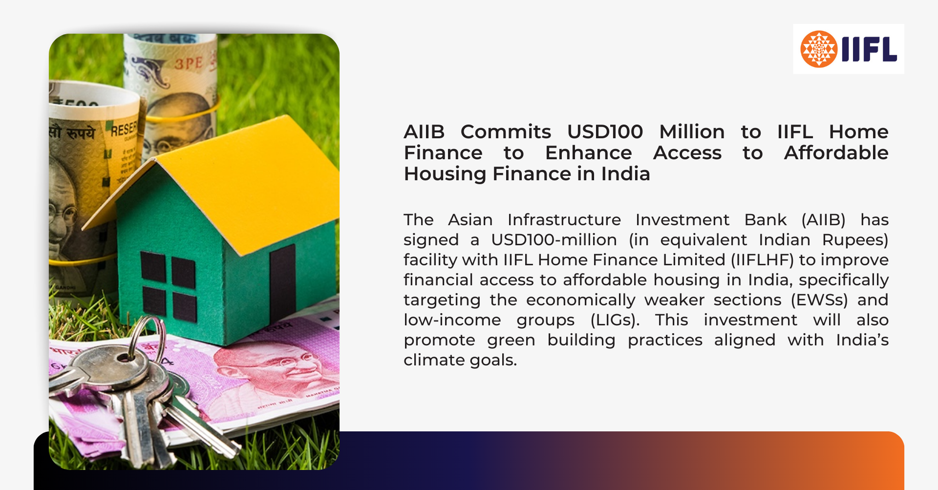 AIIB Commits USD100 Million to IIFL Home Finance to Enhance Access to Affordable Housing Finance in India