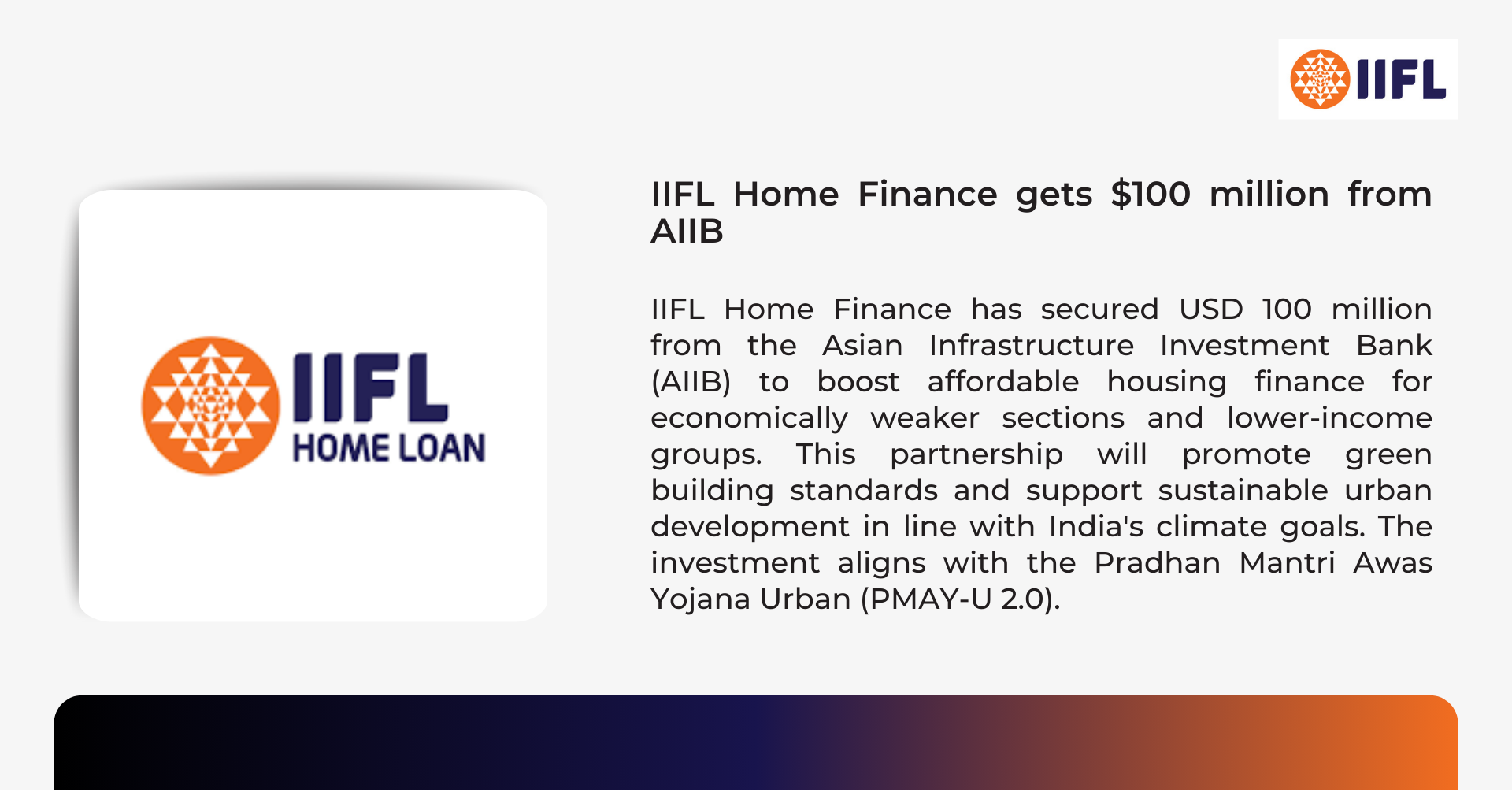 IIFL Home Finance gets $100 million from AIIB