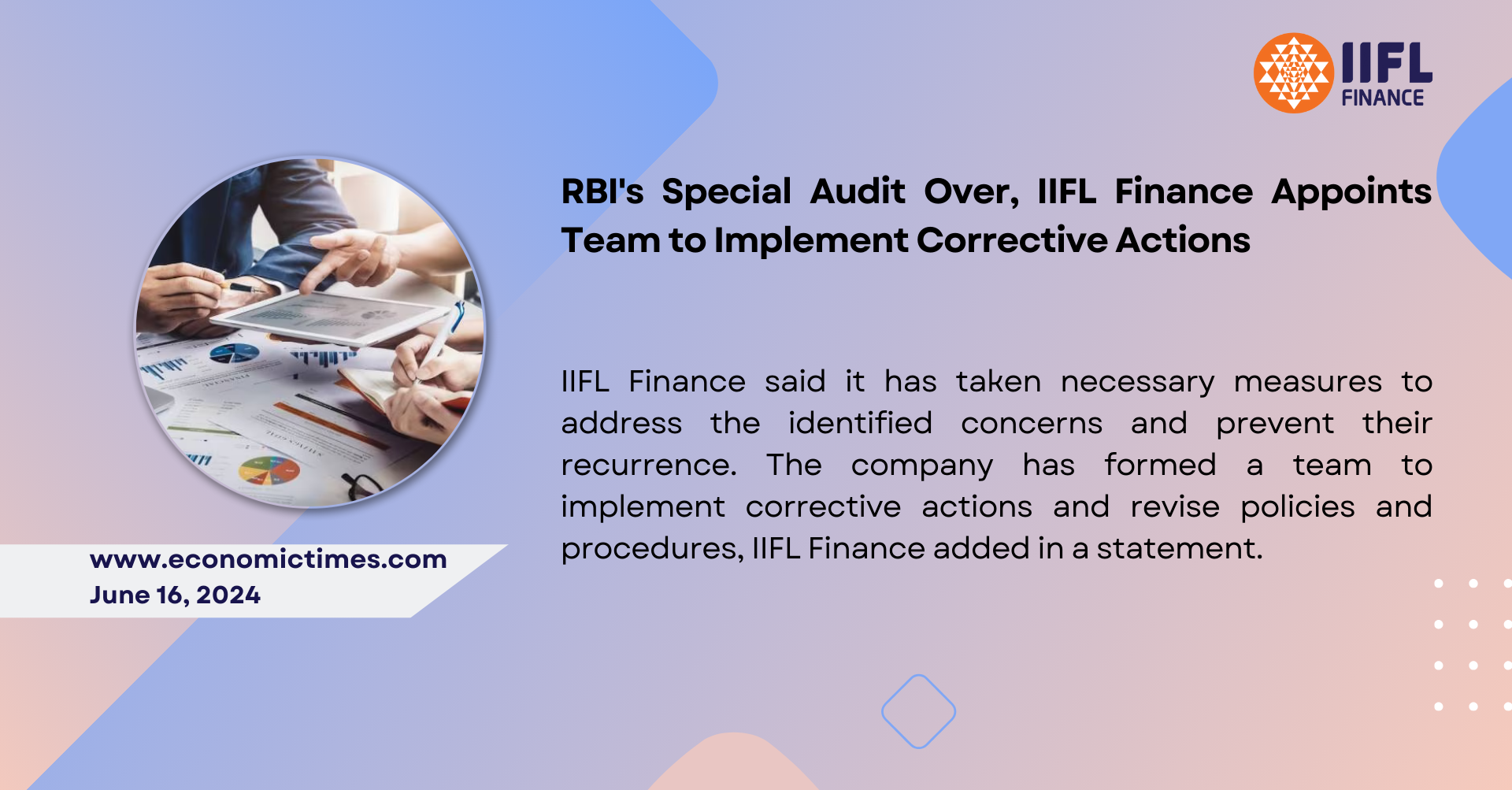 RBI's Special Audit Over, IIFL Finance Appoints Team to Implement Corrective Actions