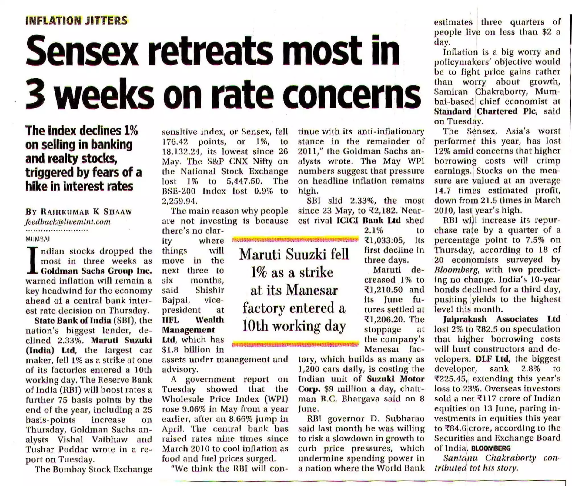Sensex retreats most in 3 weeks on rate concerns
