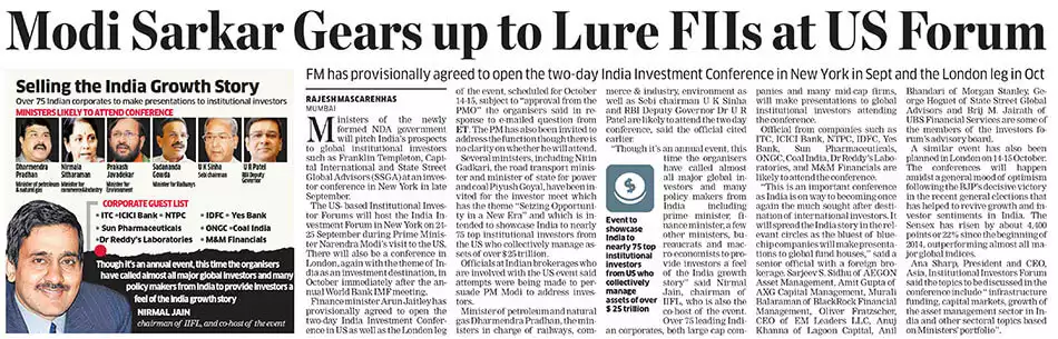 Modi Sarkar Gears up to Lure FIIs at US Forum (Delhi)