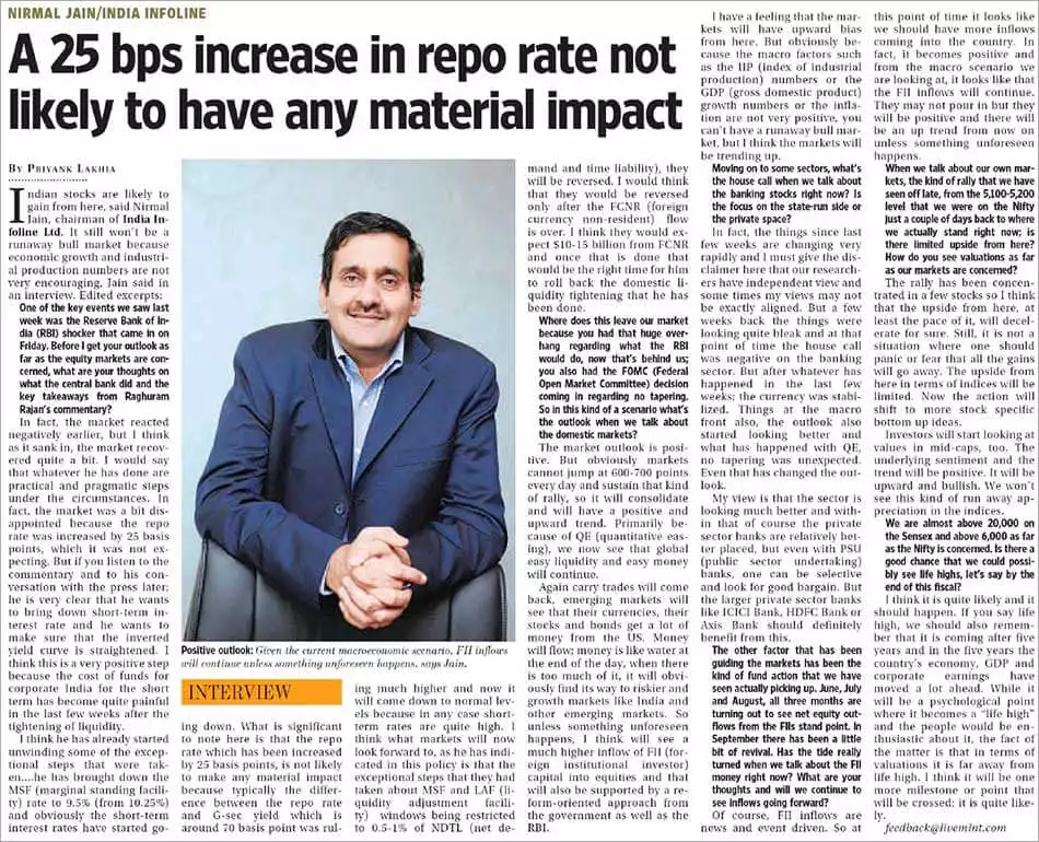 A 25 bps increase in repo rate not likely to have any material impact