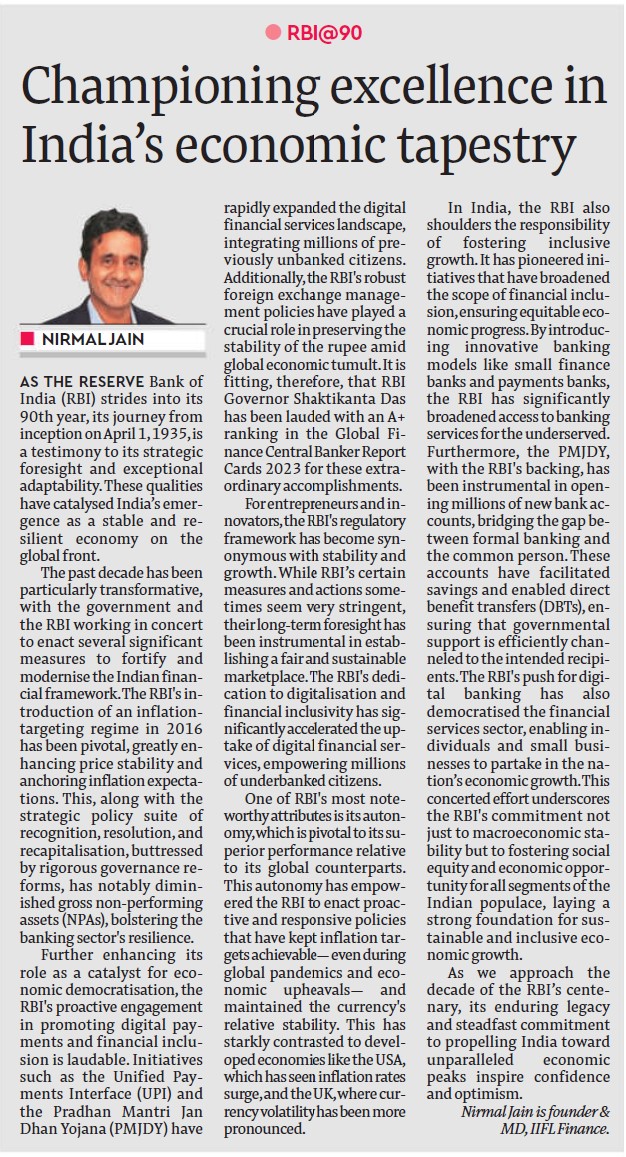 'Championing Excellence In India's Economic Tapestry'