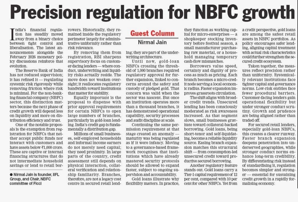 Mr. Nirmal Jain's The Telegraph Column:…