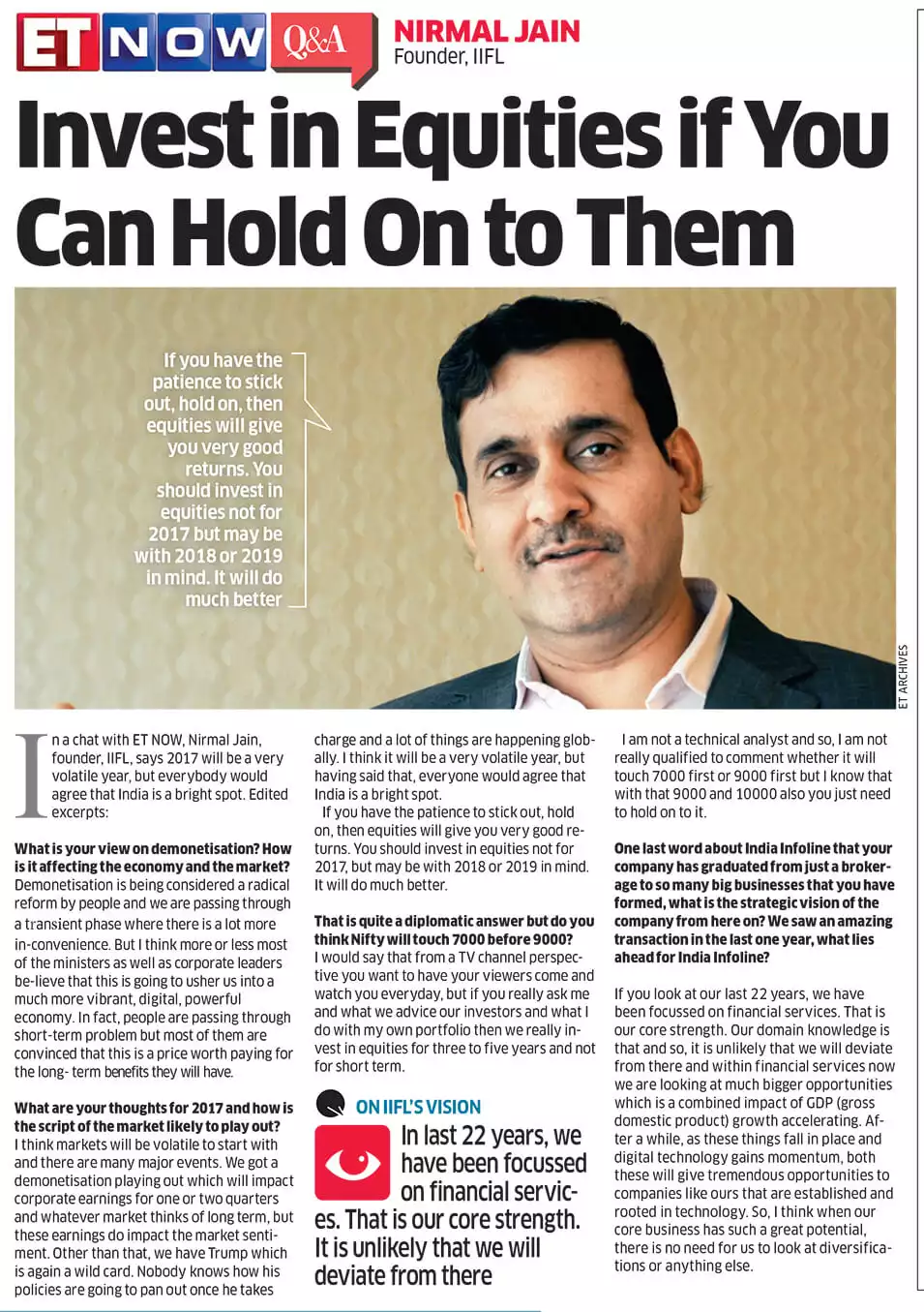 Invest in Equities if You Can Hold On to Them: Nirmal Jain, Chairman & Founder, IIFL 