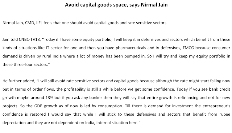 Avoid Capital Goods space: Nirmal Jain