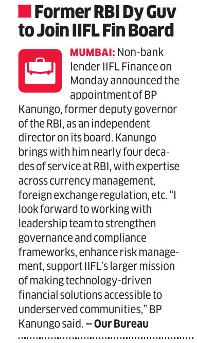 Ex- Deputy Gov BP Kanungo to Join IIFL