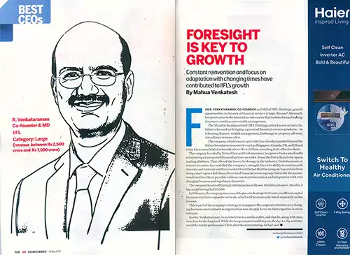 R Venkataraman, MD & Co-Promoter of IIFL Group is "Business World Best CEO"