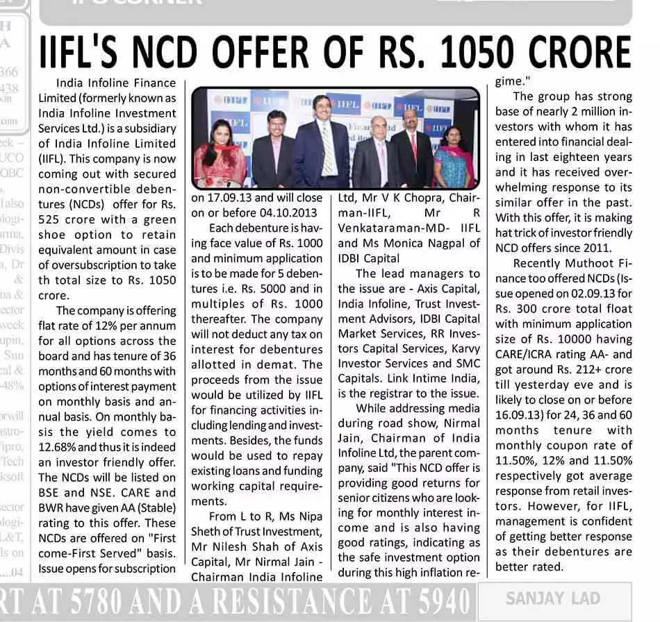 IIFL'S NCD offer of Rs. 1050 crore
