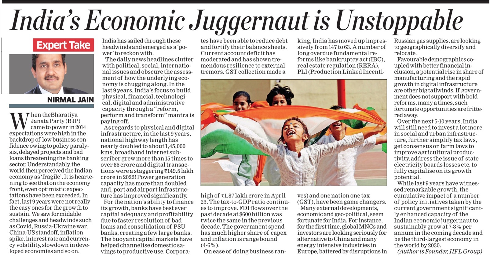 the economic times interview of Mr Nirmal Jain