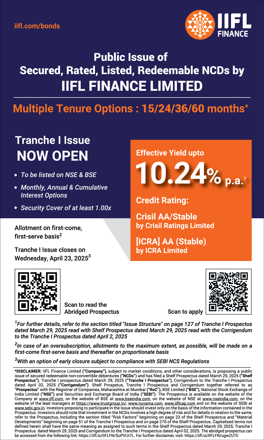 IIFL Finance to Raise up to Rs. 500 Crores via secured, rated, listed, non-convertible debentures, Coupon Up to 10.25% Per Annum