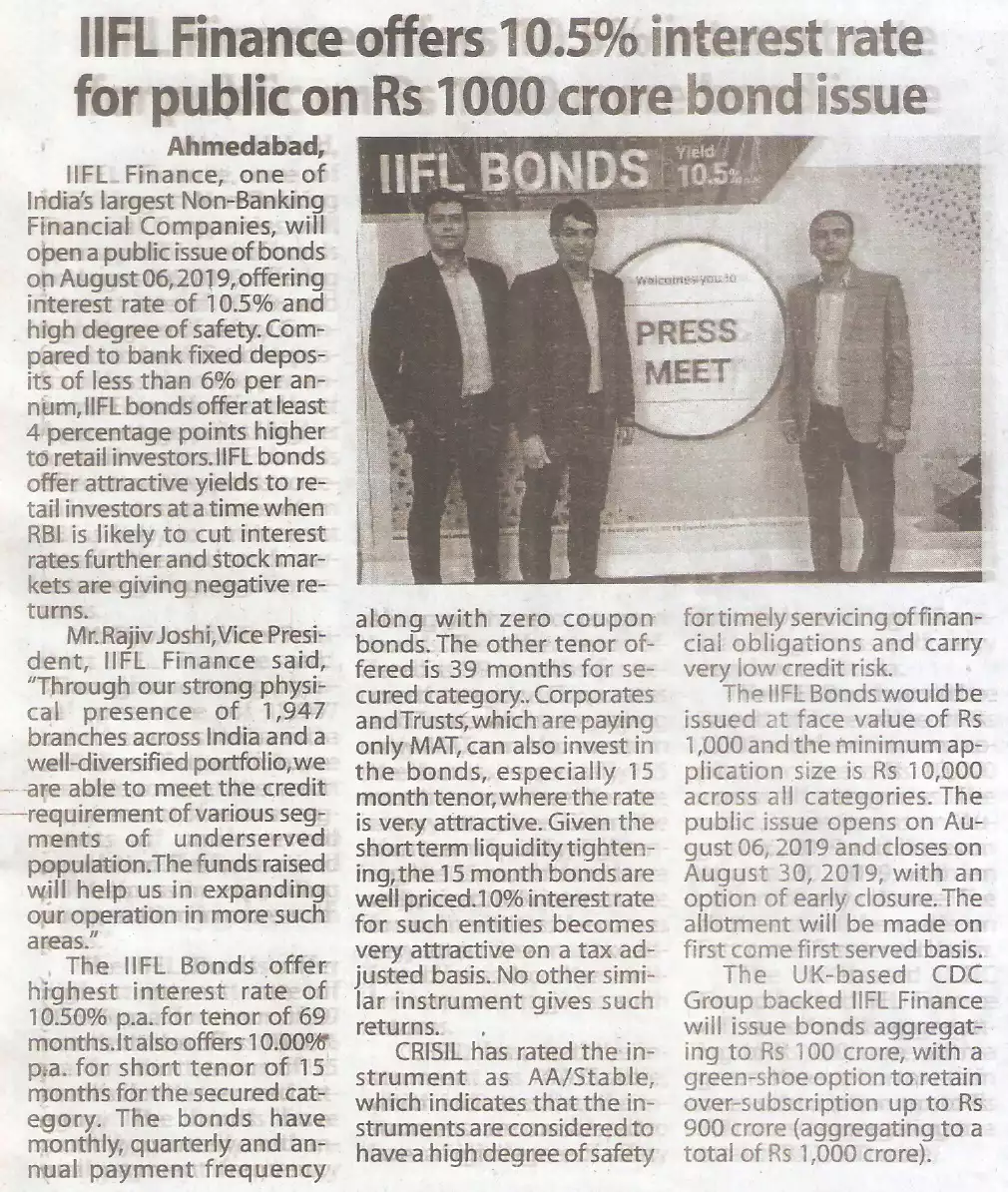 IIFL Finance offers 10.5% interest rate for public on Rs 1000 crore bond issue