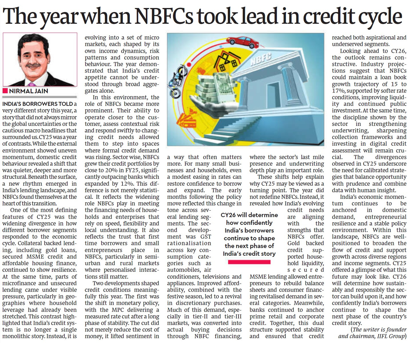 Mr. Nirmal Jain's FE Column: 'The Year When NBFC Took Lead In Credit Cycle'