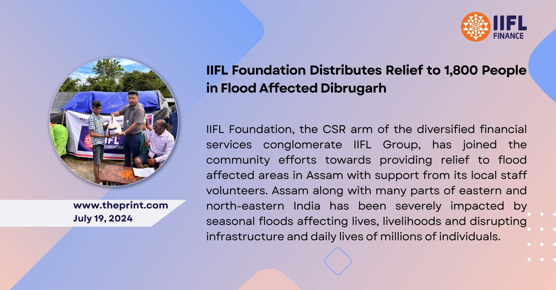 IIFL Foundation Distributes Relief to 1,800 People in Flood Affected Dibrugarh