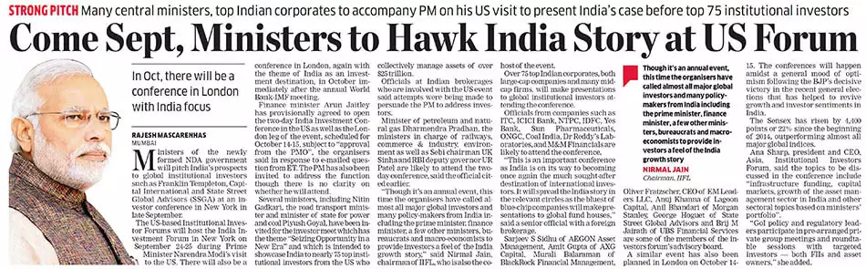 Come Sept, Ministers to Hawk India Story at US Forum (Bangalore)