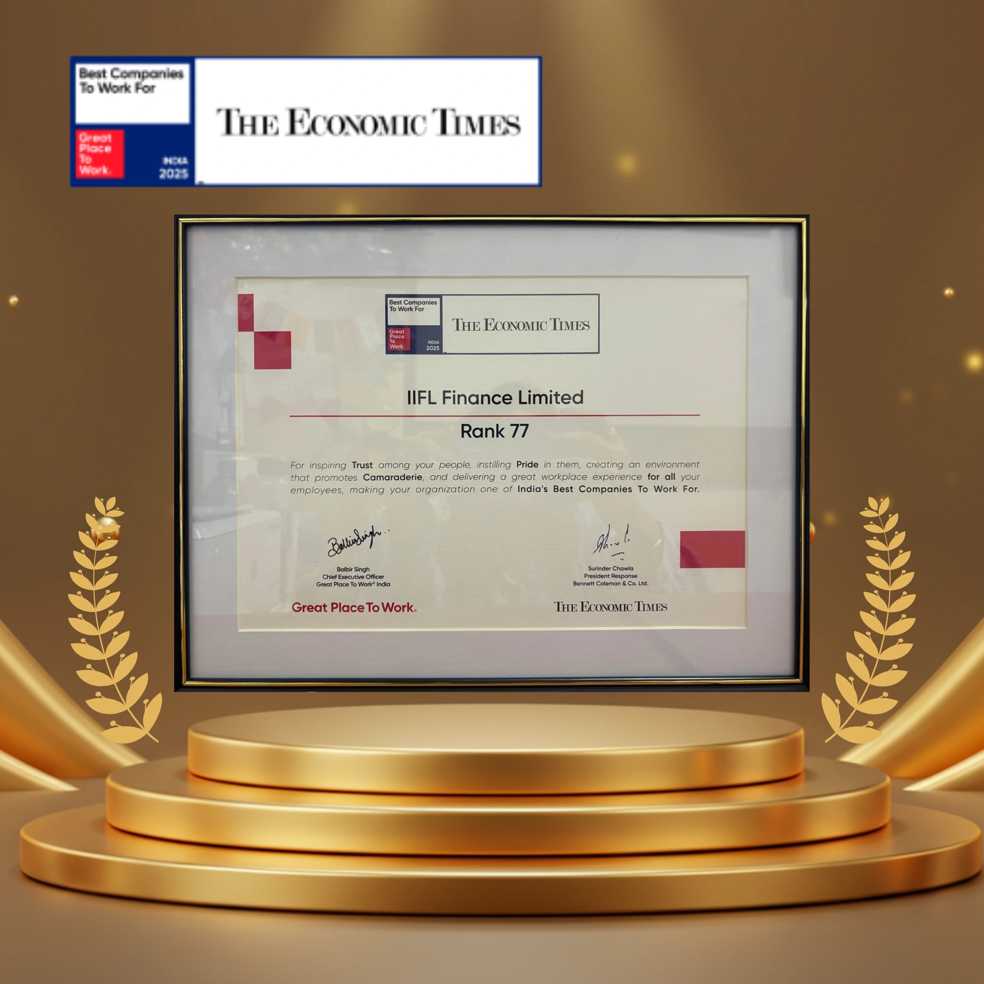 Great Place To Work India® - Ranked 77 among India’s Top 100 Best Workplaces